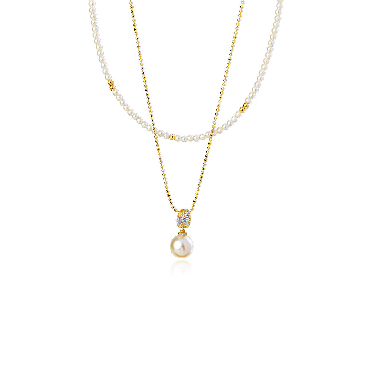 A Two-Way Necklace with Real Gold Plating and Double Layer Pearls, Elegant and Versatile Collarbone Chain