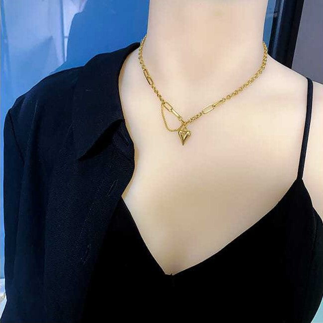 European and American Heart Personality Necklace for Women, Vintage Hip-Hop, Non-Fading, Fashionable Niche, Ins Trend, Fashionable Temperament Collarbone Chain