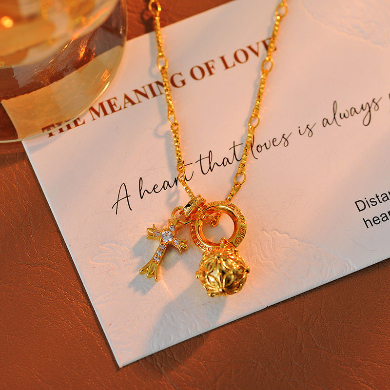 High Quality New Cro New Cross Small Flower Ball Necklace 18K Trendy Personality Versatile Collarbone Chain