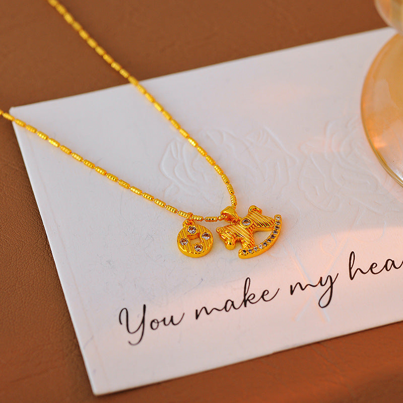 Light Luxury Niche Design Instant Wealth Necklace Inlaid with Fortune Horse Pendant Necklace for Women