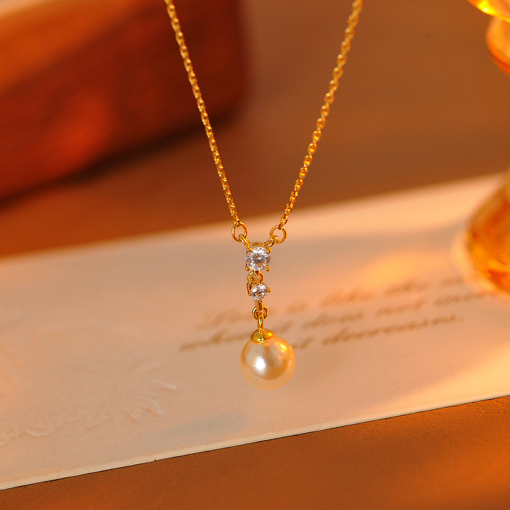 Simple Versatile Pearl Necklace New Classic Sparkling Zircon Collarbone Chain Daily Commute Party Accessories