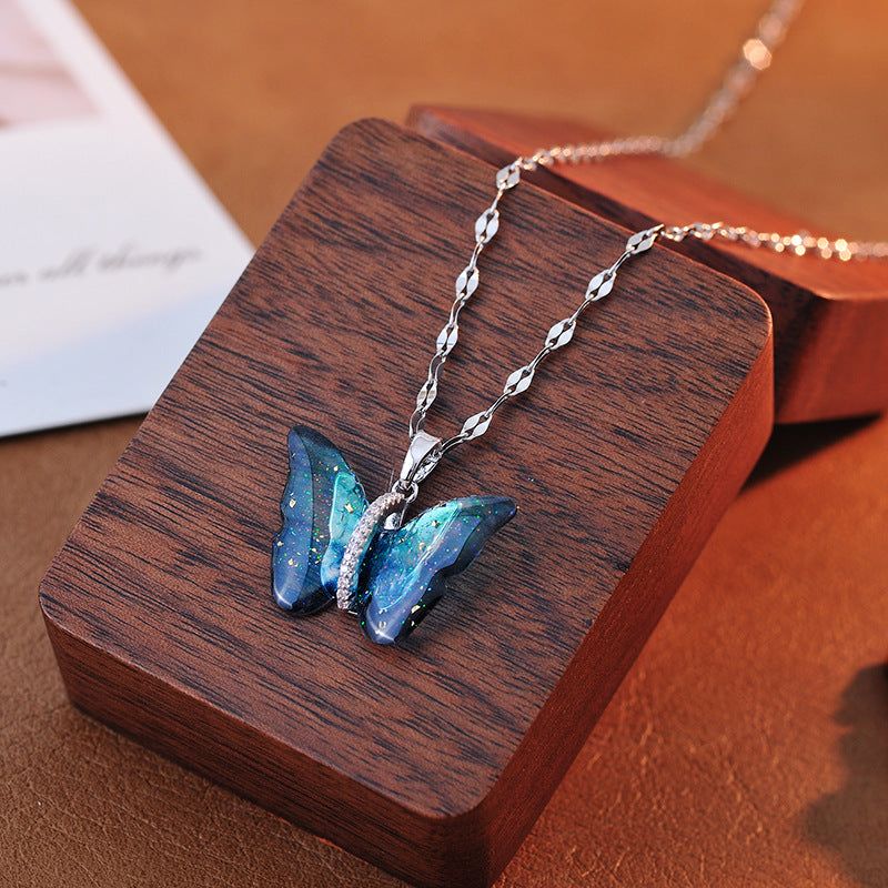 High Version Summer Fresh Blue Butterfly Elegant Personality Niche Light Luxury Collarbone Chain