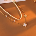 Hot-Selling Light Luxury High-End Double-Layer Stacked Pearl Four-Leaf Clover Mother-of-Pearl Bracelet Necklace Personality Simple