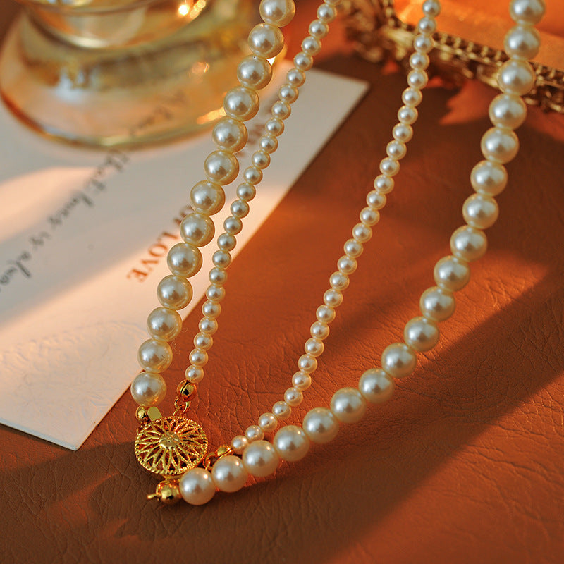 Swarovski Double Layer Pearl Necklace Multi-layer Women's Niche Light Luxury Beaded Sweater Chain Versatile High-end Spring Summer