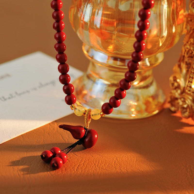 High Content Natural Cinnabar 6mm Bead Three Circle Bracelet Necklace Female Peace Gourd Long Bracelet Ethnic Style Purple Gold Sand