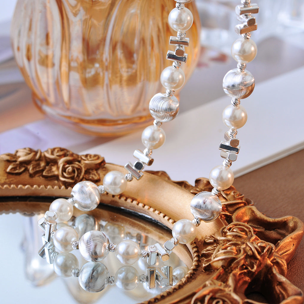 New Fashion Pearl Fragment Silver Necklace Chain National Style Design Sense Temperament Personality Choker