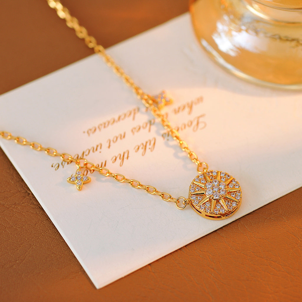 Eight-Pointed Star Necklace Ins Style Sun Star Chart Necklace Niche Fashion Light Luxury Elegant Commuting Versatile