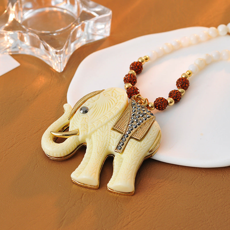 European and American Style Jewelry Personality Ethnic Style Shiny Colorful Diamond Ball Resin Elephant Shape Long Necklace for Women