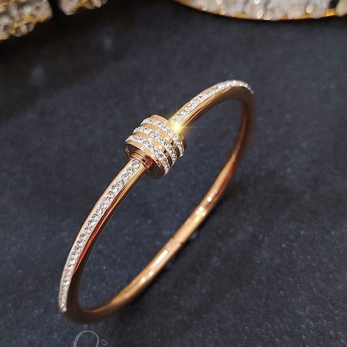 Titanium Steel Non-Fading Rose Gold Bracelet for Women, Ins Trend Niche Design Bracelet with Rhinestones, Small Waist Internet Celebrity Jewelry