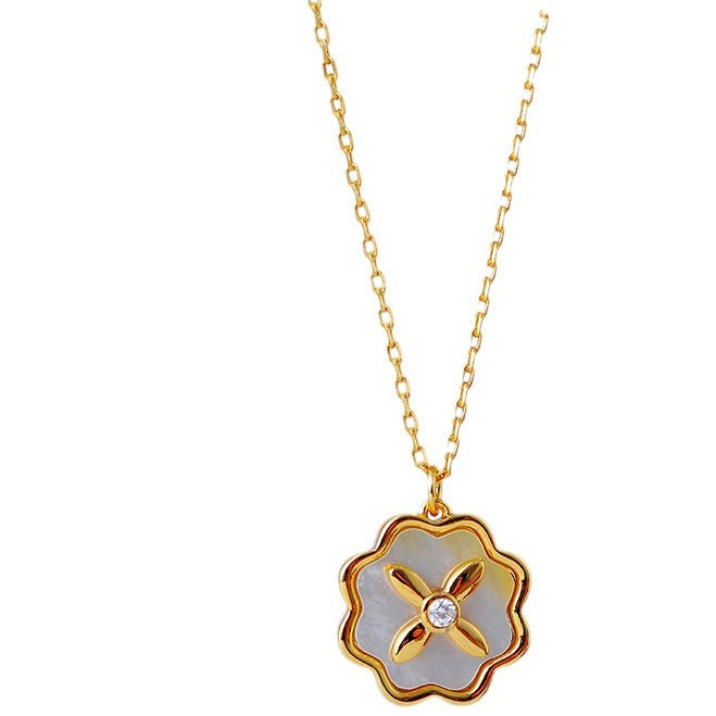 European and American Fashion Inlaid Mother-of-Pearl Four-Leaf Clover Sweet Flower Elegant Necklace Collarbone Chain A10264