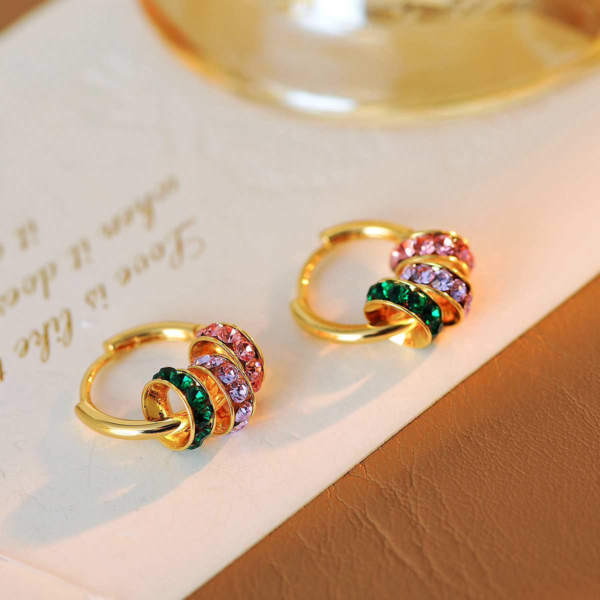 Hot-Selling [Spring and Prosperity] French Classic Fashion Versatile Colorful Circle Pendant Necklace Earrings