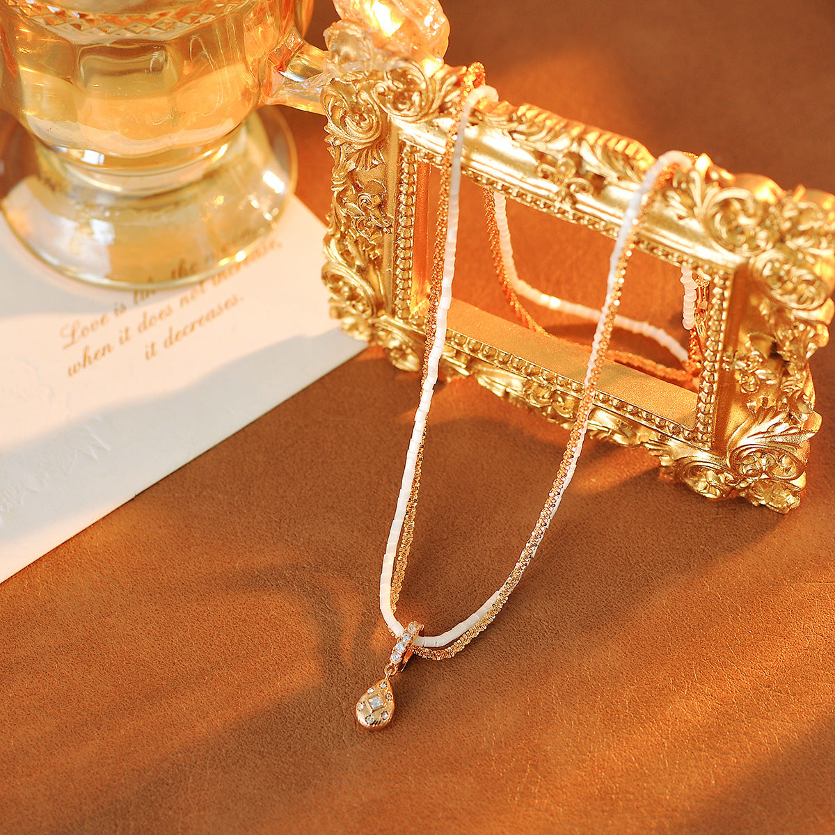 Light Luxury Style Gold-Plated Gentle Fashion Jewelry Water Drop Pendant Double-Layer Necklace High-End Niche Design