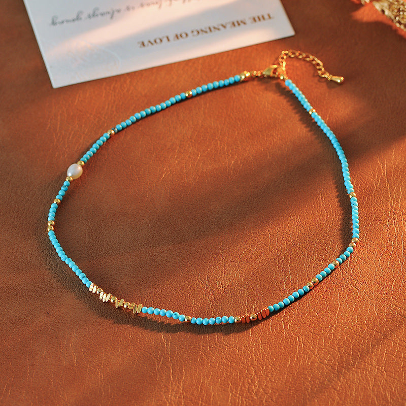 2025 Trendy Original Retro Niche Blue Beaded Necklace High-End Layered Choker Fashion Collarbone Chain