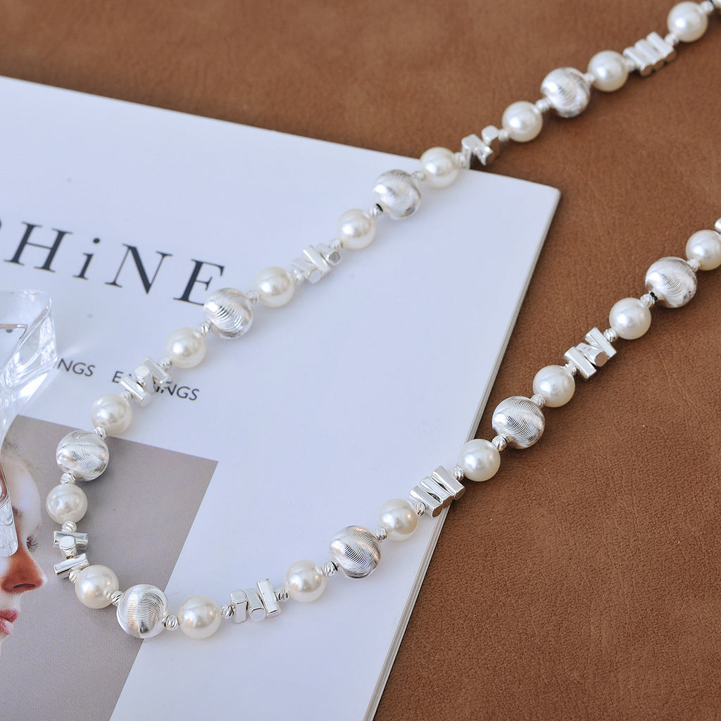New Fashion Pearl Fragment Silver Necklace Chain National Style Design Sense Temperament Personality Choker