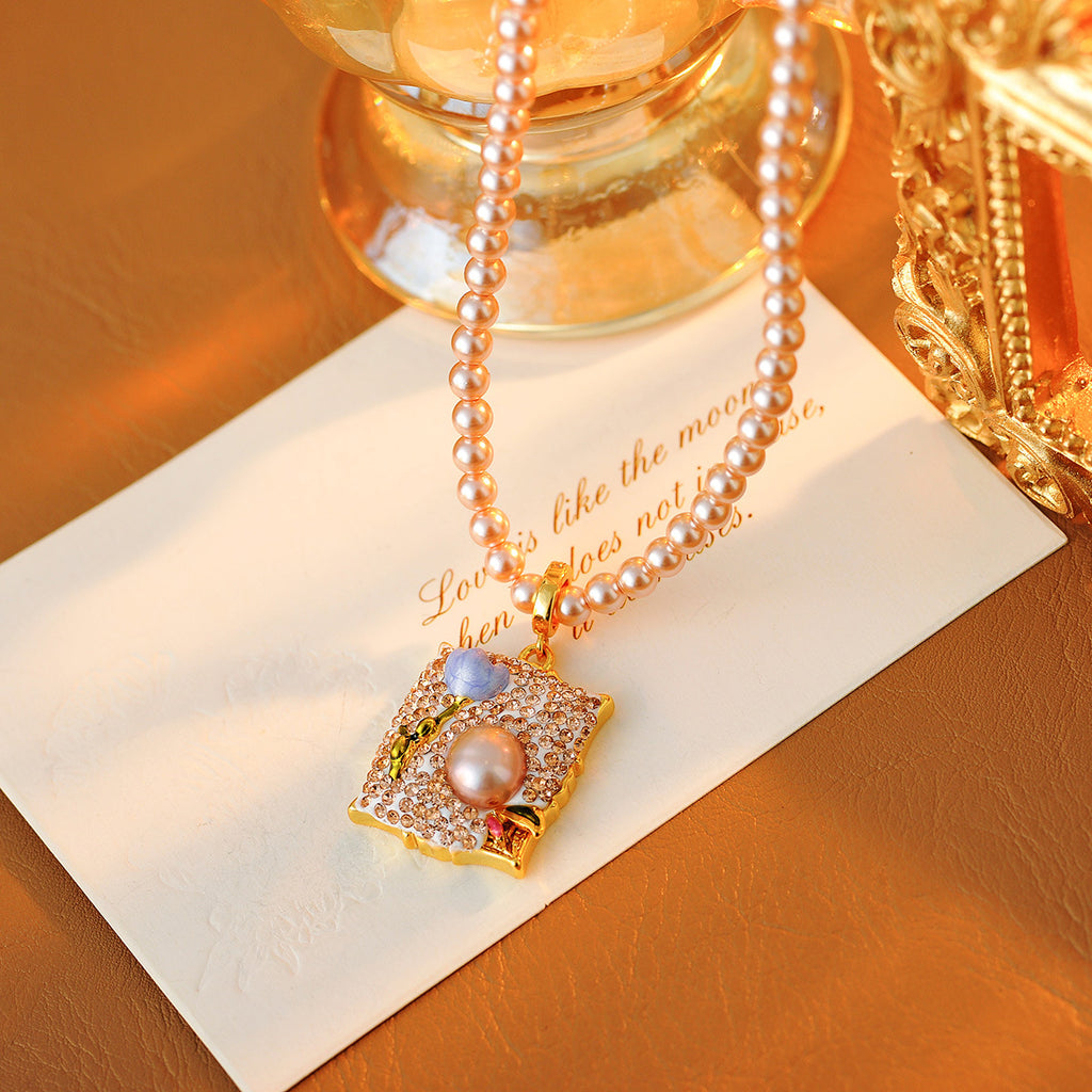 Monet Garden Baroque Pearl Necklace Oil Painting Style Flower French Light Luxury Vintage Jewelry