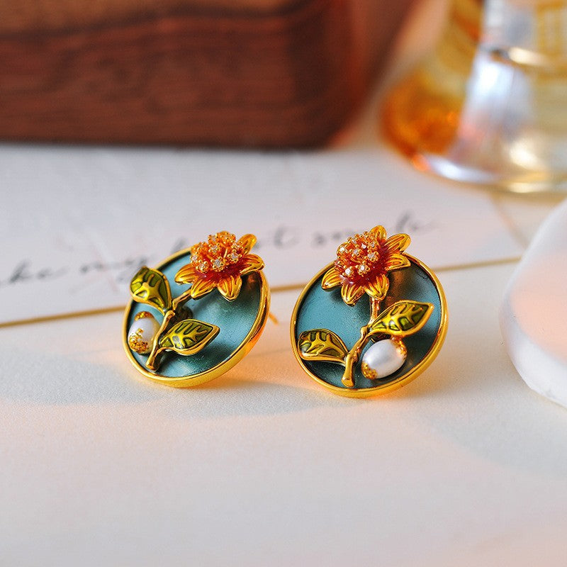 Vintage Oil Painting Style High-End Necklace Earrings Monet Retro French Light Luxury Pearl Choker Earrings for Women