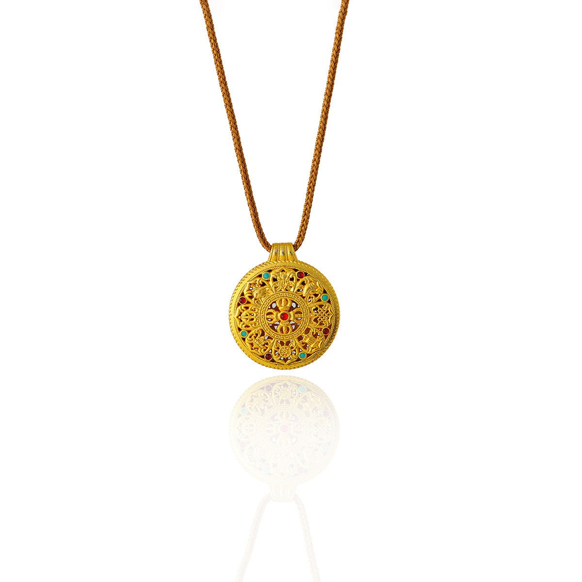 Traditional Hollow Filigree Enamel Eight Treasures Compass Pendant Braided Necklace for Women New Chinese Style High-end Feel