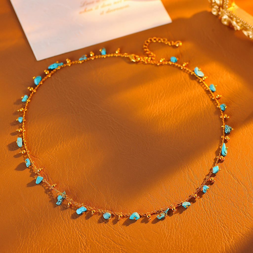 Natural Stone Gypsophila Necklace Light Luxury Niche High-end Ethnic Style Choker Versatile Vintage Collarbone Chain