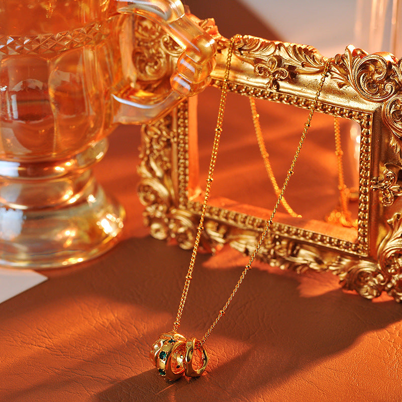 New Chinese Style Retro Multi-Circle Emerald Zircon Collarbone Chain Simple High-End Fashion Necklace