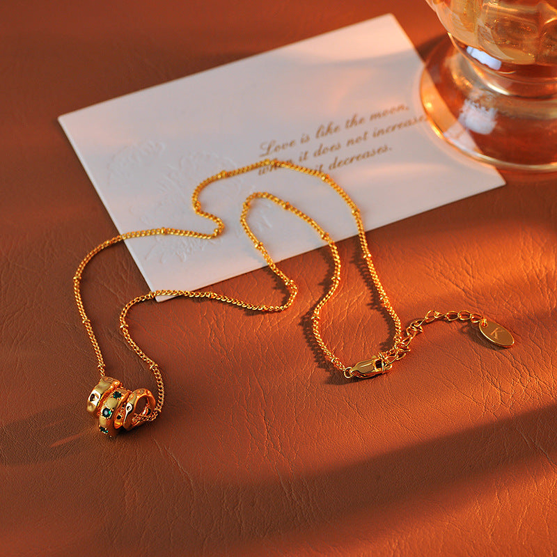 New Chinese Style Retro Multi-Circle Emerald Zircon Collarbone Chain Simple High-End Fashion Necklace