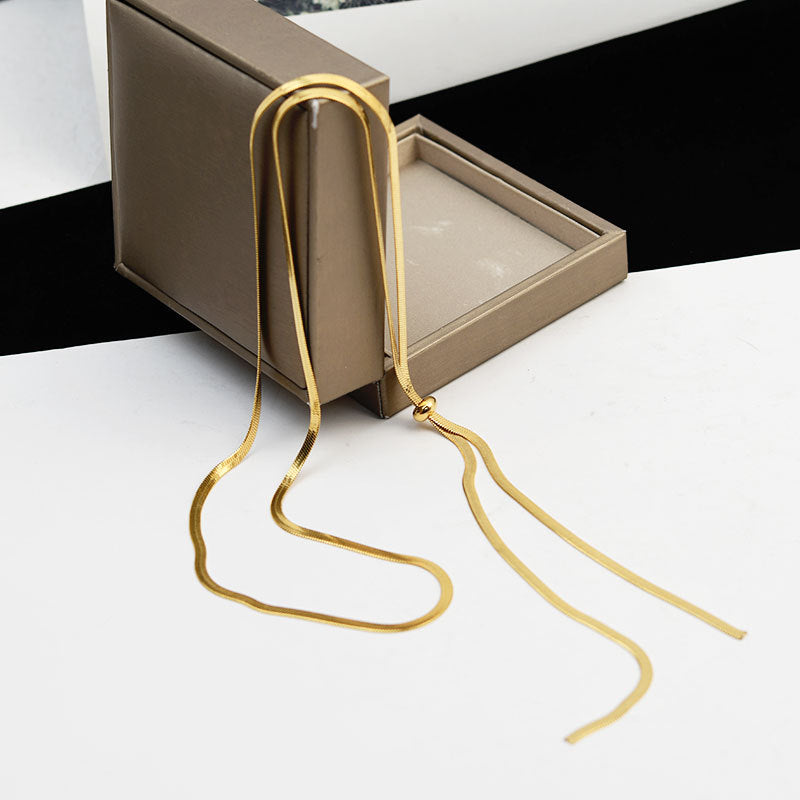 Titanium Steel Necklace for Women, Light Luxury Versatile Extra Long Snake Bone Chain, Adjustable Niche Light Luxury Design Sweater Chain for Women with a Sense of Sophistication