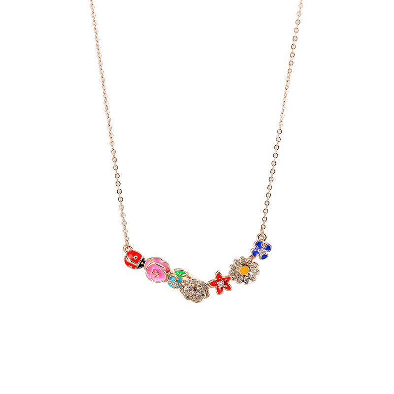 Colorful Flower Fashion Trend Necklace for Women High-end Design New Hot-selling Sweet Light Luxury Niche Accessories