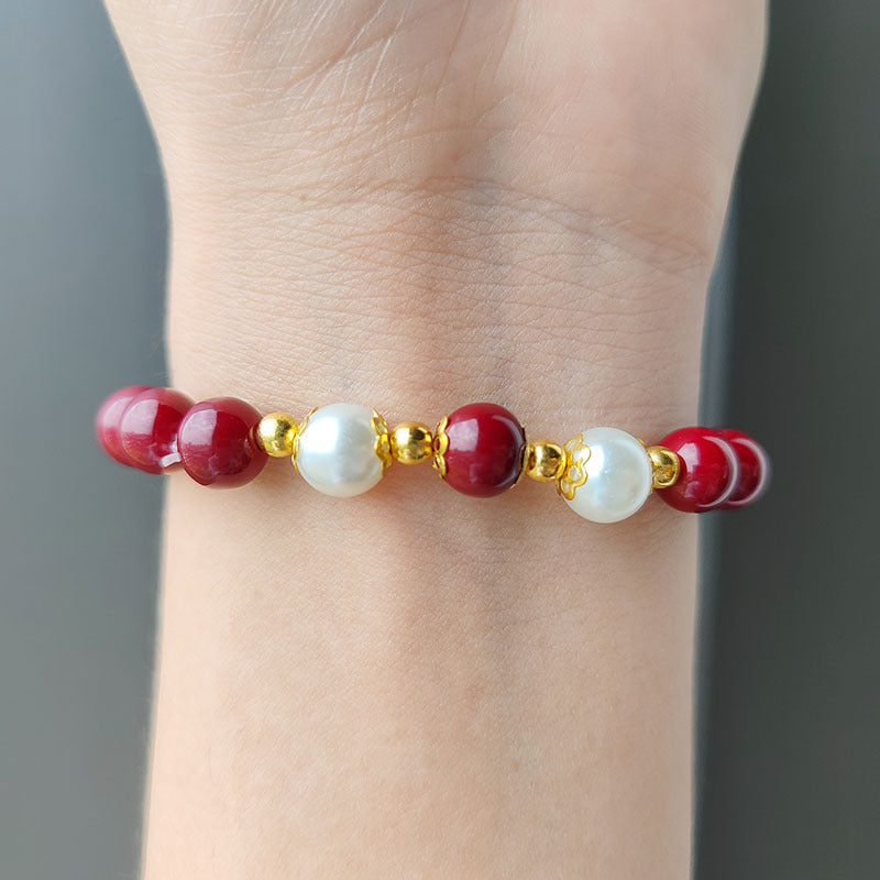 Hot Selling Imitation Cinnabar Pearl Bracelet for Women, Simple Fashion Jewelry, Niche Lucky High-end Ancient Style Glass Bead Bracelet