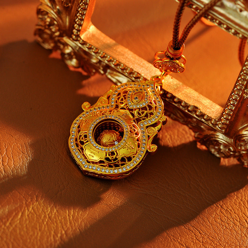 Gold-Plated Life's Four Beauties Rotating Gourd Pendant Imitation Gold Heritage Palace Pendant Fortune and Prosperity Rotating Necklace