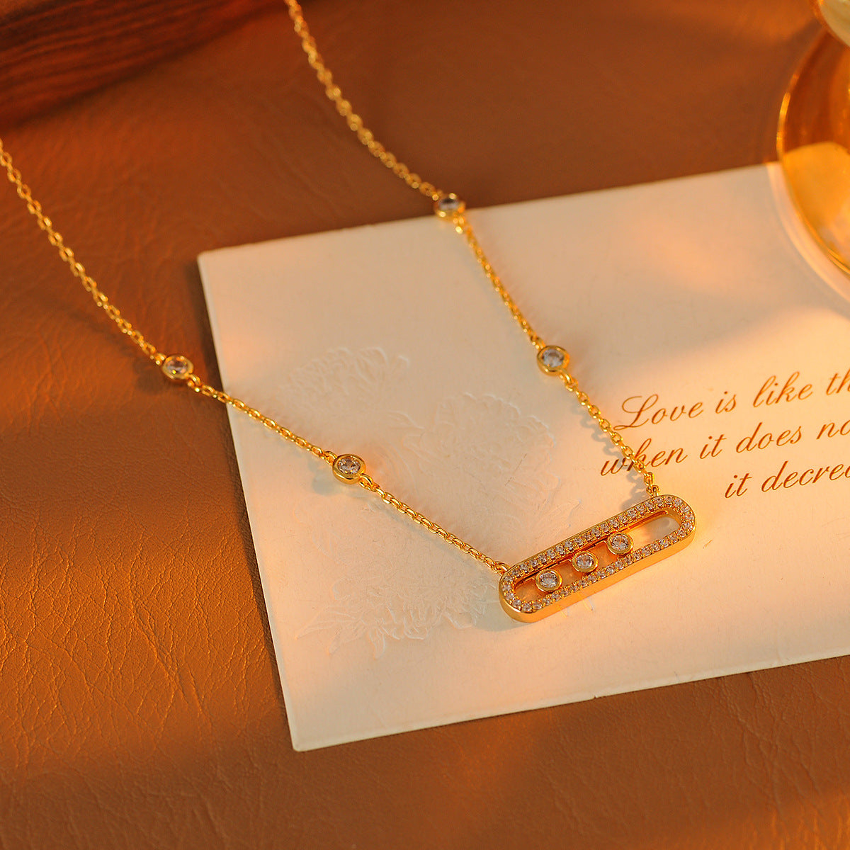 [Zhou Yutong Style] Sliding Three Diamond Necklace Light Luxury Niche Paperclip Choker Bracelet for Women