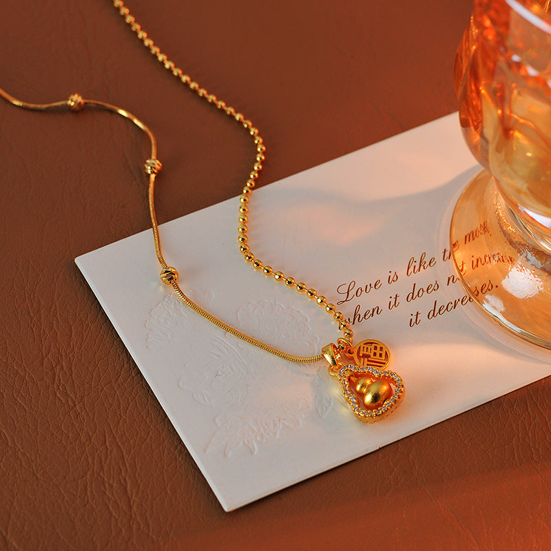 Inheriting Ancient Methods Pure Handcraft Exquisite Inlaid Gourd Pendant Necklace for Women Niche Design Light Luxury High-end Feel