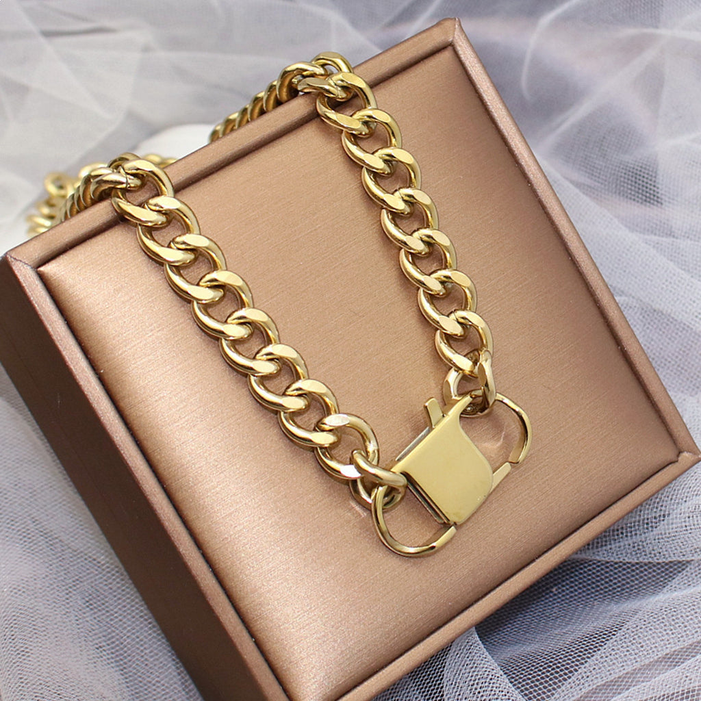 European and American INS Trend Minimalist Niche Simple Retro Personality Thick Chain Necklace for Women Gold Hip Hop Collarbone Choker