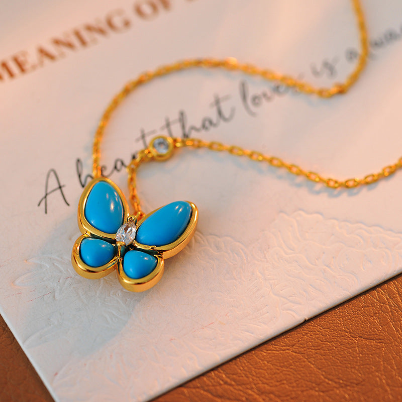 European and American Fashion Blue Butterfly Necklace Earrings Light Luxury Exquisite Butterfly Necklace Earrings Women Fashion Delicate Collarbone Chain